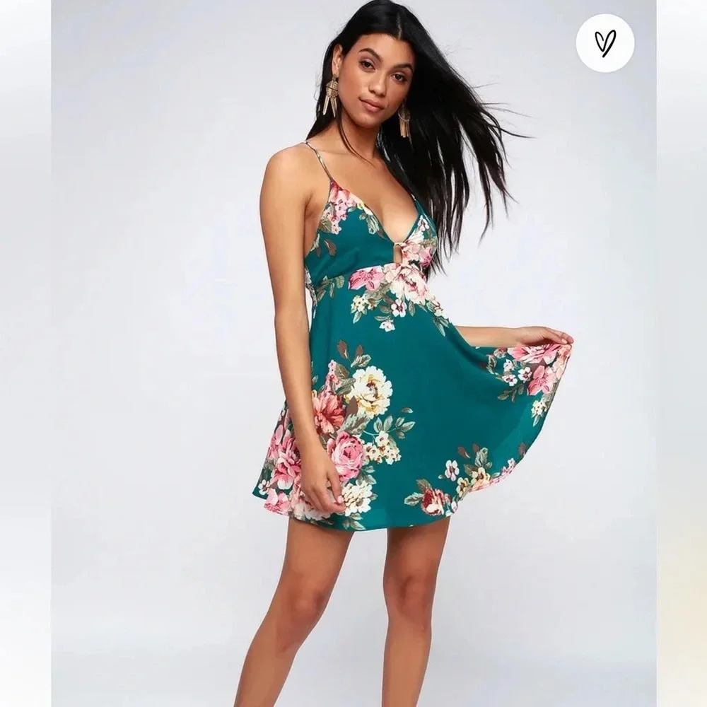 Lily Pond Teal Green Floral Print Swing Dress